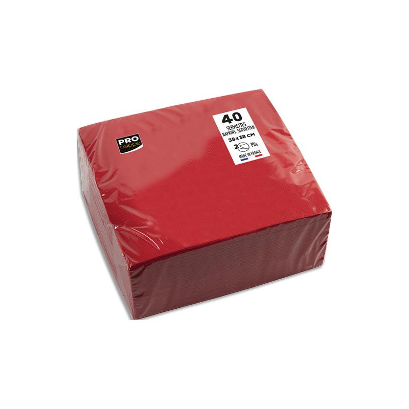 PRONTO Paquet de 40 serviettes micro-gaufr&eacute;es ouate 2 plis - 38x38 cm - Rouge