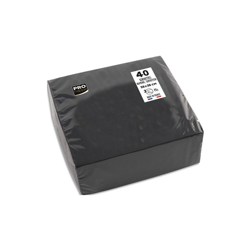 PRONTO Paquet de 40 serviettes micro-gaufrées ouate 2 plis - 38x38 cm - Noir
