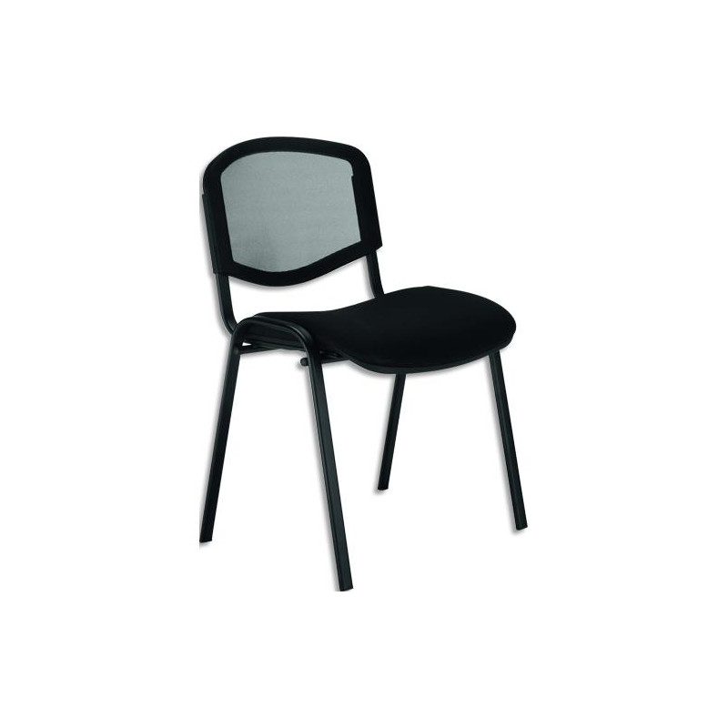 NOWY STYL Chaise 4 pieds empilable ISO mesh noire, assise tissu, dossier résille
