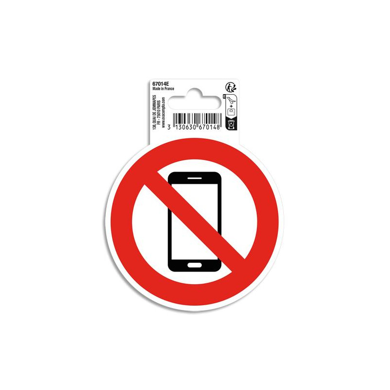 EXACOMPTA Panneau PVC adhésif antidérapant Téléphone mobile interdit 10 cm 67014E