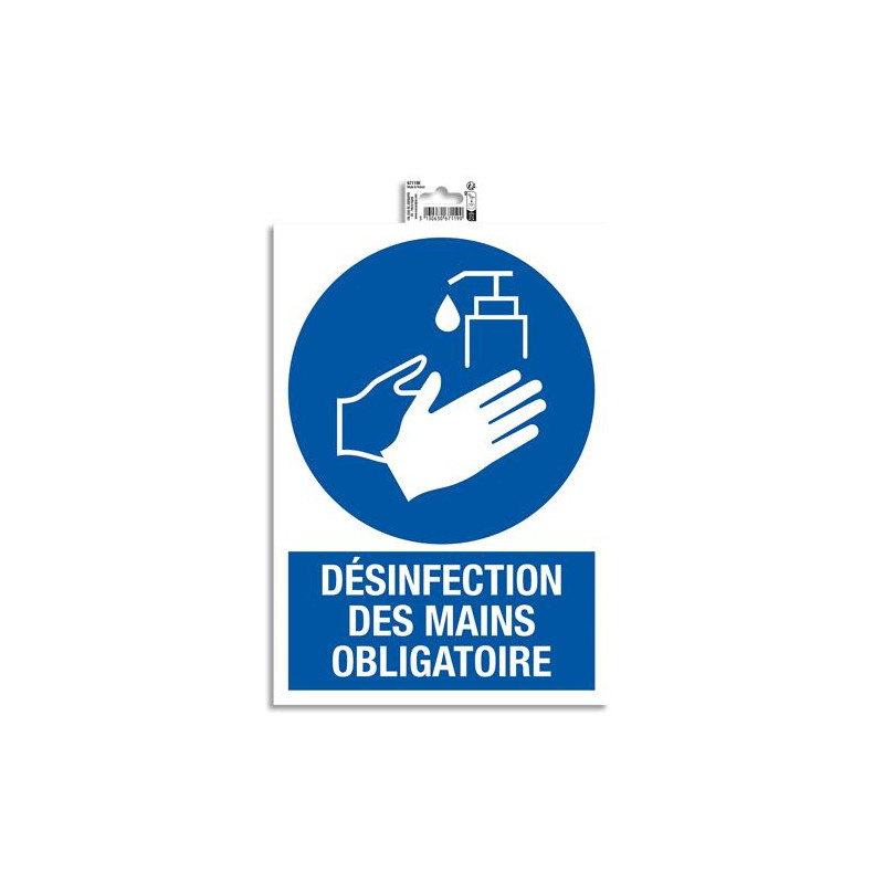 EXACOMPTA Panneau PVC adh&eacute;sif antid&eacute;rapant D&eacute;sinfection obligatoire 23 x 33 cm 67119E