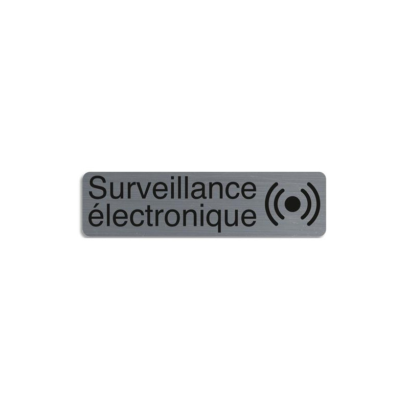 EXACOMPTA Plaque adh&eacute;sive imitation aluminium Surveillance &eacute;lectronique 16,5X4,4 cm 67170E