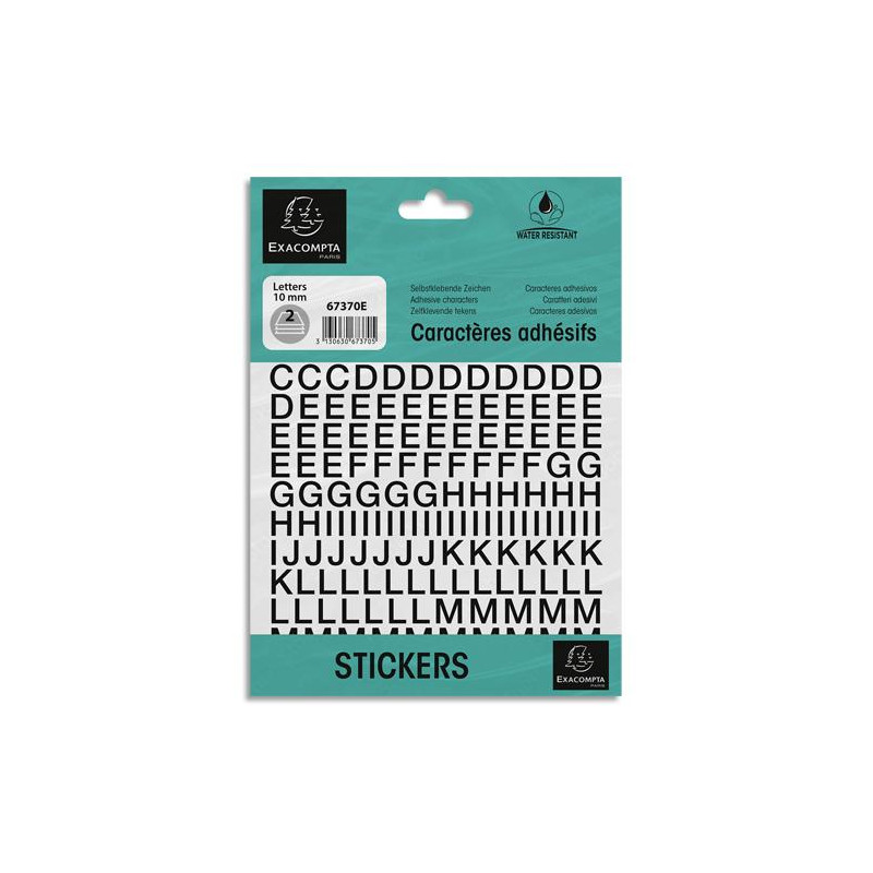 EXACOMPTA Pochette de lettres adhésives noires A-Z 10 mm 67370E