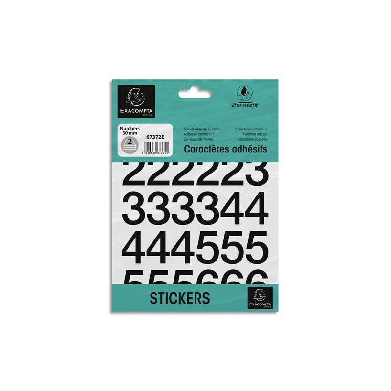 EXACOMPTA Pochette de chiffres adhésifs noirs 0-9 30 mm 67372E