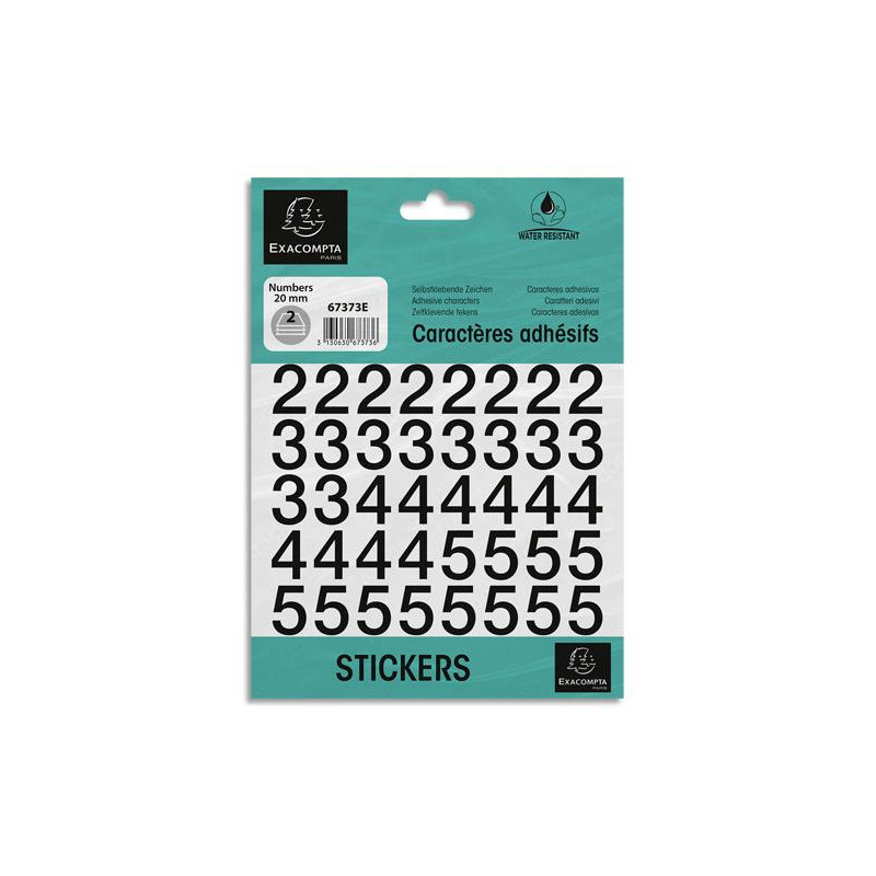 EXACOMPTA Pochette de chiffres adhésifs noirs 0-9 20 mm 67373E