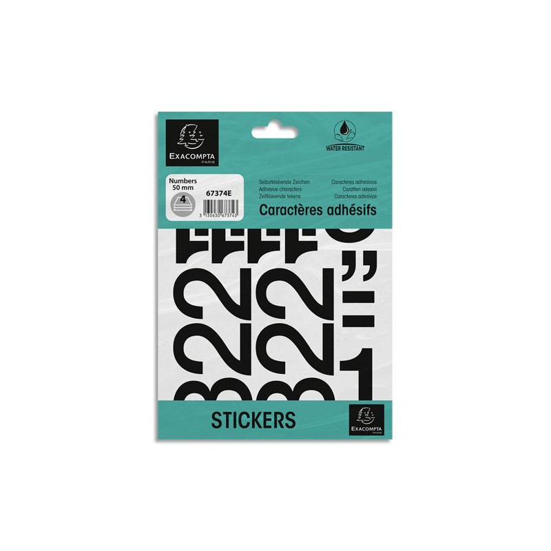 EXACOMPTA Pochette de chiffres adhésifs noirs 0-9 50 mm 67374E
