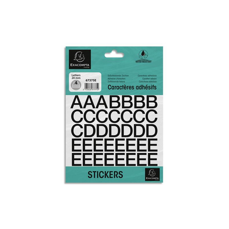 EXACOMPTA Pochette de lettres adhésives noires A-Z 20 mm 67375E