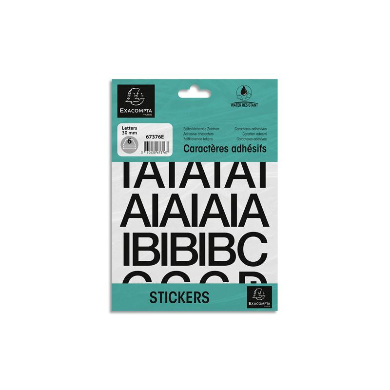 EXACOMPTA Pochette de lettres adhésives noires A-Z 30 mm 67376E