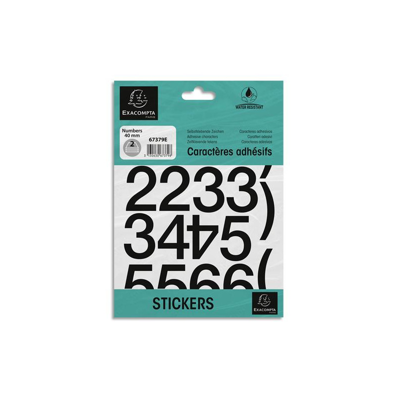 EXACOMPTA Pochette de chiffres adhésifs noirs 0-9 40 mm 67379E
