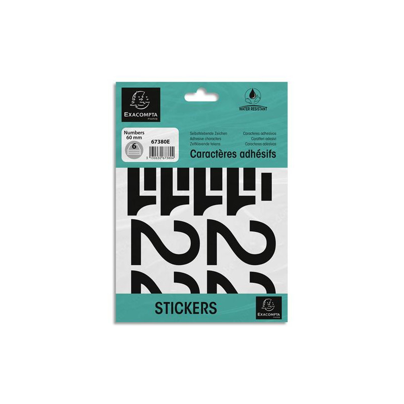 EXACOMPTA Pochette de chiffres adhésifs noirs 0-9 60 mm 67380E