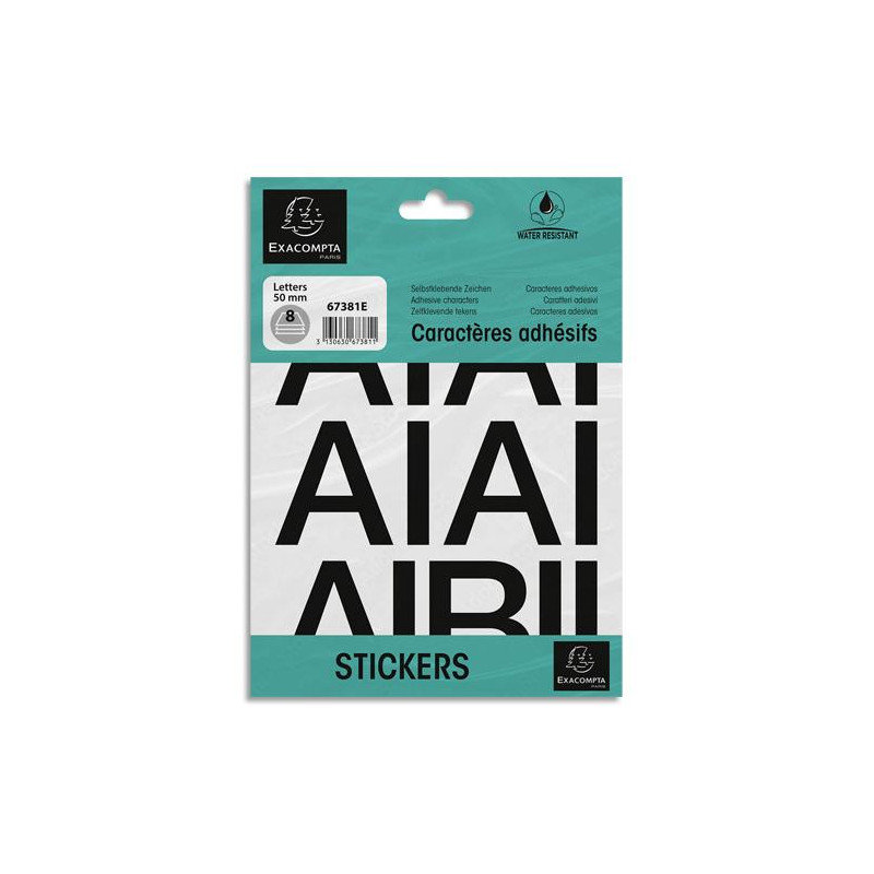 EXACOMPTA Pochette de lettres adhésives noires A-Z 50 mm 67381E