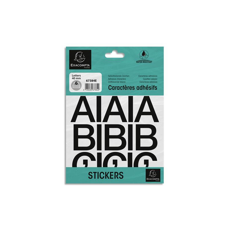 EXACOMPTA Pochette de lettres adhésives noires A-Z 40 mm 67384E