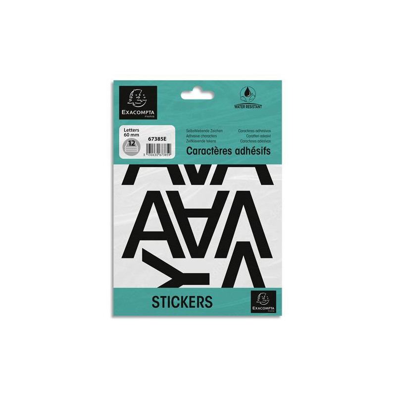 EXACOMPTA Pochette de lettres adhésives noires A-Z 60 mm 67385E