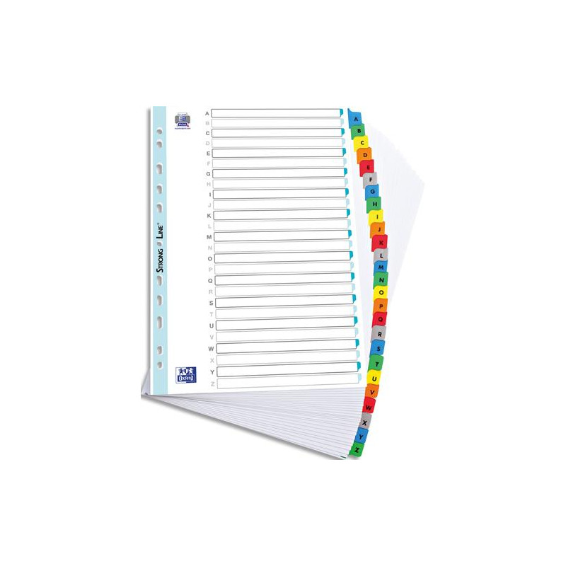 OXFORD Intercalaire alphabétique, carte Blanche 170g, 26 positions renforcées mylar, format A4. Assortis