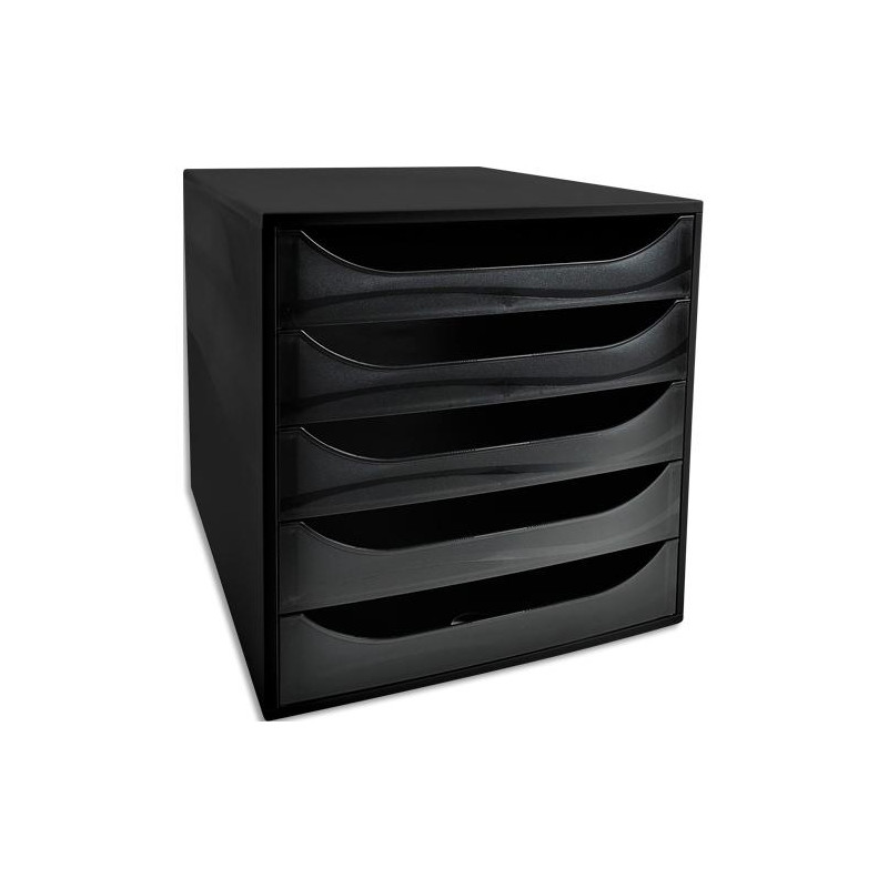 Module de classement Ecobox+ Ecoblack 5 tiroirs. Dimensions (lxhxp) : 28,4 x 29 x 34,8 cm. Coloris Noir