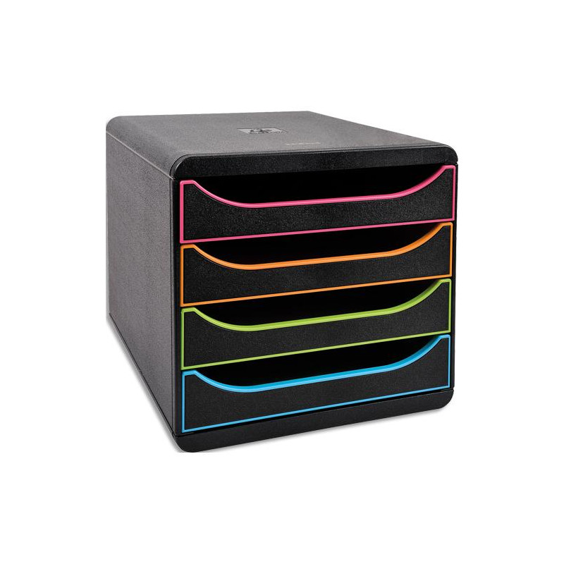 EXACOMPTA Module de classement Big Box 4 tiroirs. Dim (l x h x p): 27,8x26,7x34,7 cm. Noir/Arlequin/Noir