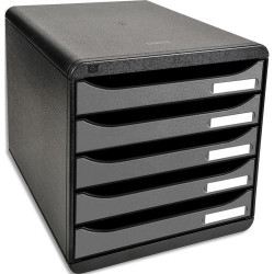 EXACOMPTA Module de classement Big Box + 5 tiroirs Metallic Dim (lxhxp) : 27,8x27,1x34,7 cm. Noir&#47;Argent