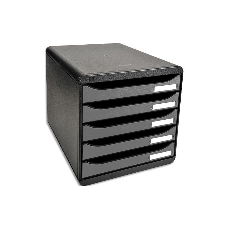 EXACOMPTA Module de classement Big Box + 5 tiroirs Metallic Dim (lxhxp) : 27,8x27,1x34,7 cm. Noir/Argent