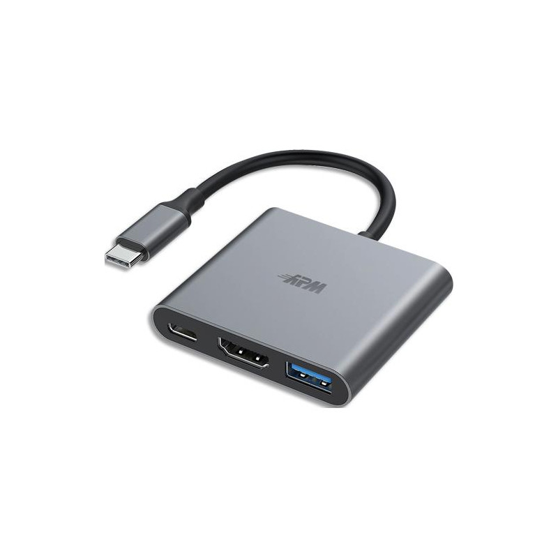 APM Hub USB-C (3.1) 3 ports, HDMI 1.4 &#47; USB-C &#47; USB-A, 4k, metal, gris