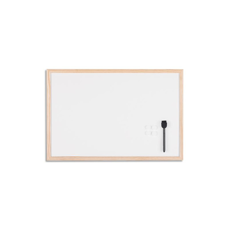 BI-OFFICE Tableau blanc magnétique, surface en acier laqué, avec cadre en bois 90x60 cm MM07001010-905