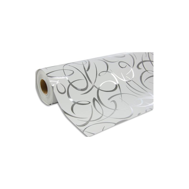 CLAIREFONTAINE Rouleau papier cadeau Arabesque Premium 80g. Dimensions 50x0,70m. Coloris Blanc / Argent