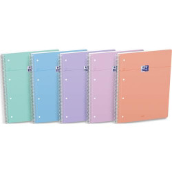 OXFORD Cahier carte spirale SMART 23x29,7cm A4+ 160 pages 4 trous seyes. Coloris pastel assortis