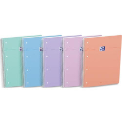 OXFORD Cahier carte spirale SMART 23x29,7cm A4+ 160 pages 4 trous 5x5. Coloris pastel assortis