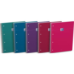 OXFORD Cahier carte spirale SMART 23x29,7cm A4+ 160 pages 4 trous seyes. Coloris vif assortis