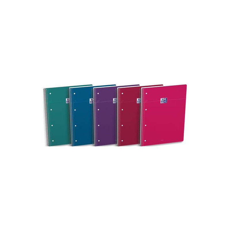 OXFORD Cahier carte spirale SMART 23x29,7cm A4+ 160 pages 4 trous seyes. Coloris vif assortis