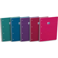 OXFORD Cahier carte spirale SMART 23x29,7cm A4+ 160 pages 4 trous 5x5. Coloris vif assortis