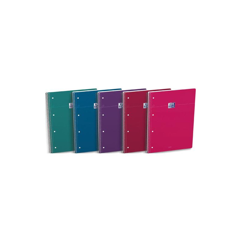 OXFORD Cahier carte spirale SMART 23x29,7cm A4+ 160 pages 4 trous 5x5. Coloris vif assortis