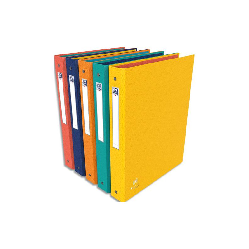 OXFORD Classeur 4 anneaux Bicolor Recycl+ rembordé carte, format A4. Dos 4 cm. Coloris assortis