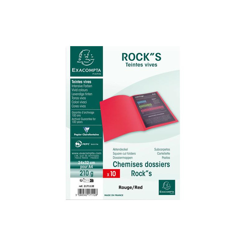 EXACOMPTA Paquet de 10 chemises ROCK&#39;S en carte 210 grammes coloris rouge