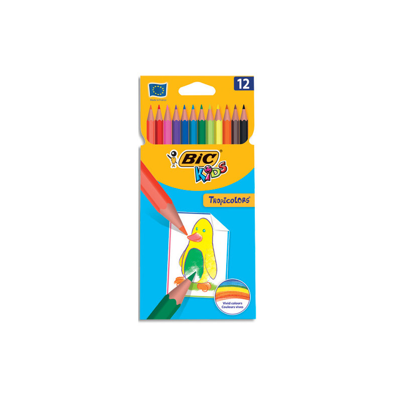 BIC Kids Tropicolors Crayons de Couleur - Coloris Assortis, Etui Carton de 12