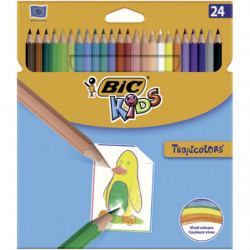 BIC Kids Tropicolors Crayons de Couleur - Couleurs Assorties, Fabriqués Sans Bois - Etui de 24