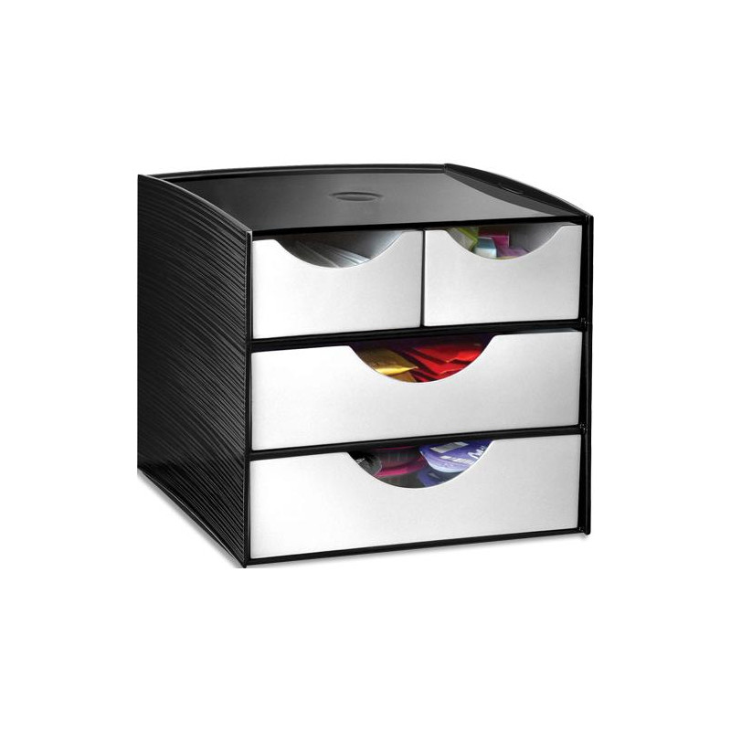 CEP Module 2 petits tiroirs + 2 grands tiroirs Dim : 18,6 x 18,5 H 17,5 cm Noir/Gris métal