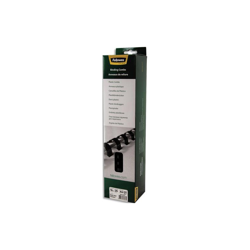FELLOWES Boîte de 25 anneaux reliures plastique, 16mm, noir - capacité 101 à 120 pages