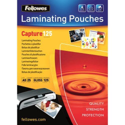 FELLOWES Bo&icirc;te de 25 pochettes de plastification A5, 125 microns, aspect brillant