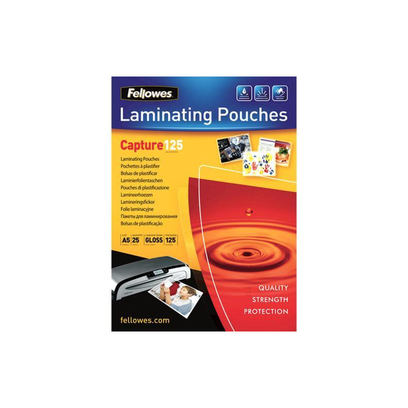 FELLOWES Boîte de 25 pochettes de plastification A5, 125 microns, aspect brillant
