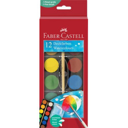 FABER CASTELL Bo&icirc;te de 12 pastilles de peinture gouaches + 1 pinceau