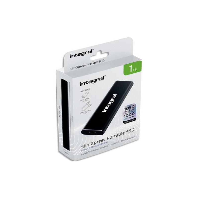 INTEGRAL Disque SSD portable externe Slim 1 To - Lecture 1050&#47;&eacute;criture 1000MBs