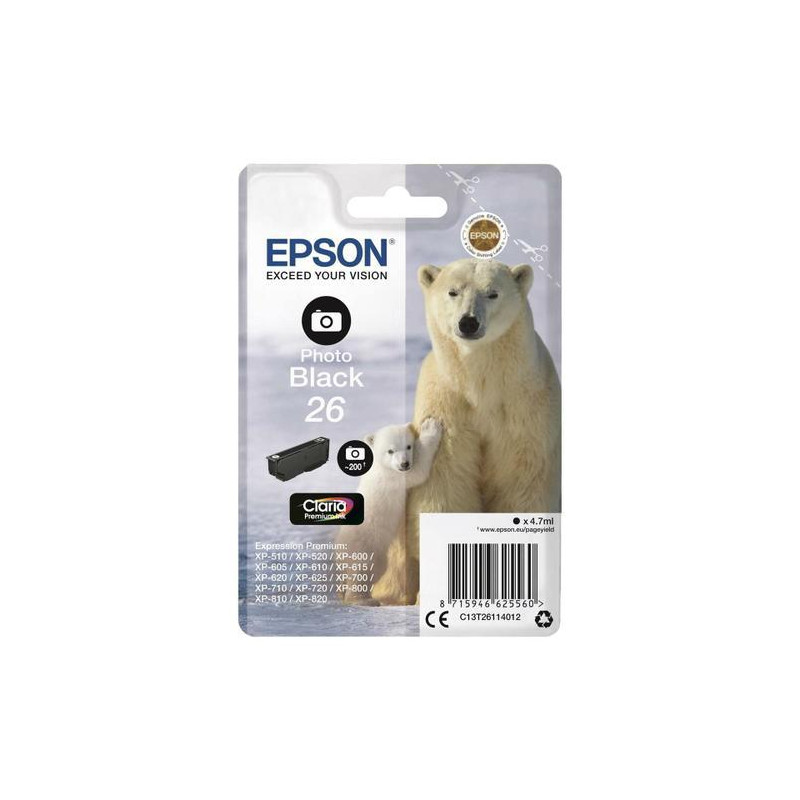 EPSON Cartouche jet d'encre N&deg;26 - Ours polaire - T2601 - Noir - C13T26014012