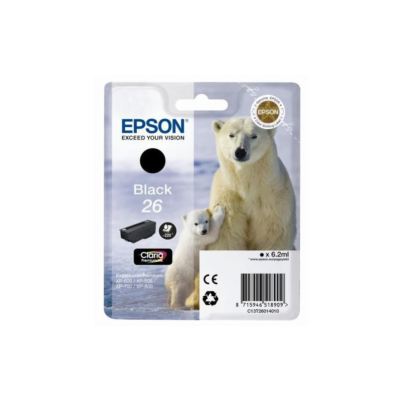 EPSON Cartouche jet d'encre N&deg;26 - Ours polaire - T2611 - Photo Noir - C13T26114012