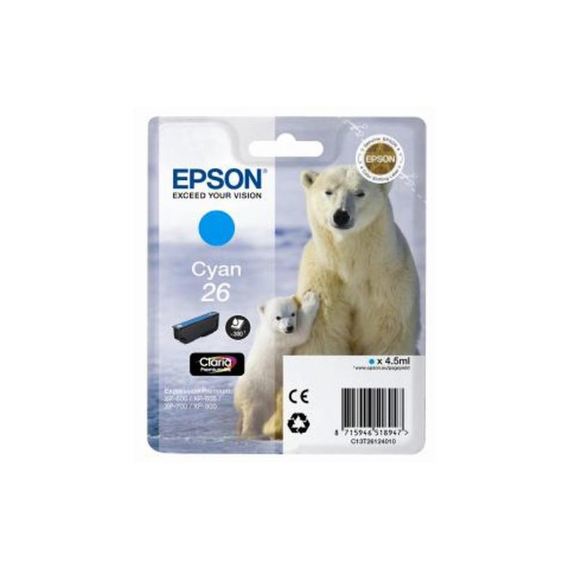 EPSON Cartouche jet d'encre N&deg;26 - Ours polaire - T2612 - Cyan - C13T26124012