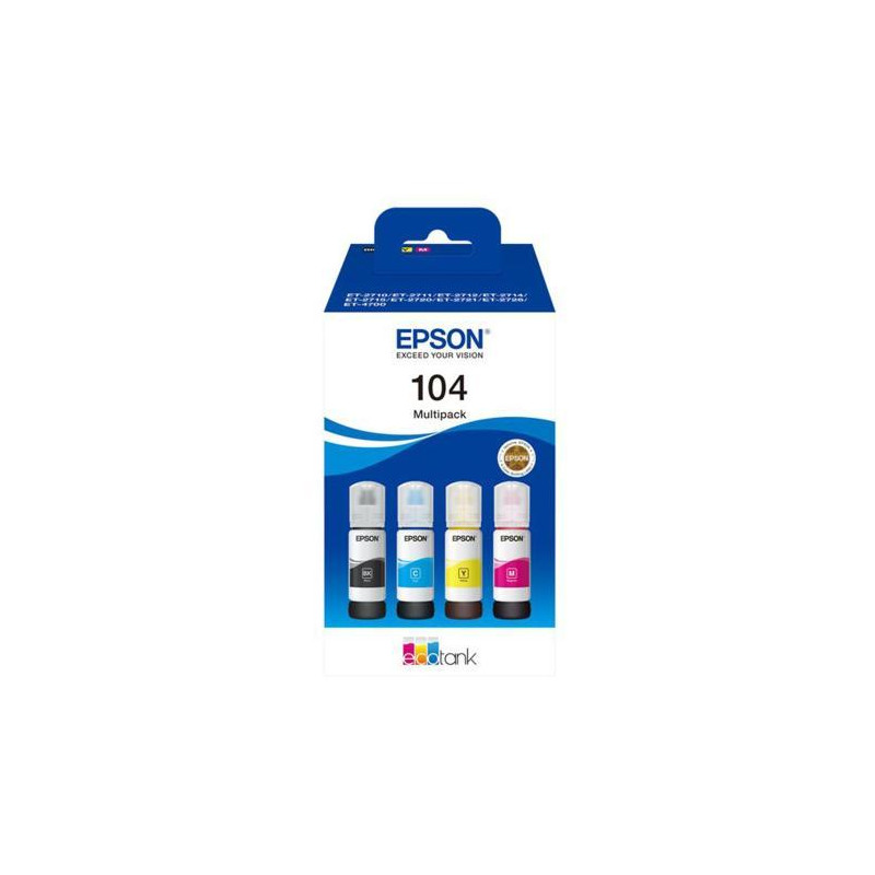 EPSON Pack de 4 bouteilles d'encre Ecotank N&deg;104 C13T00P640