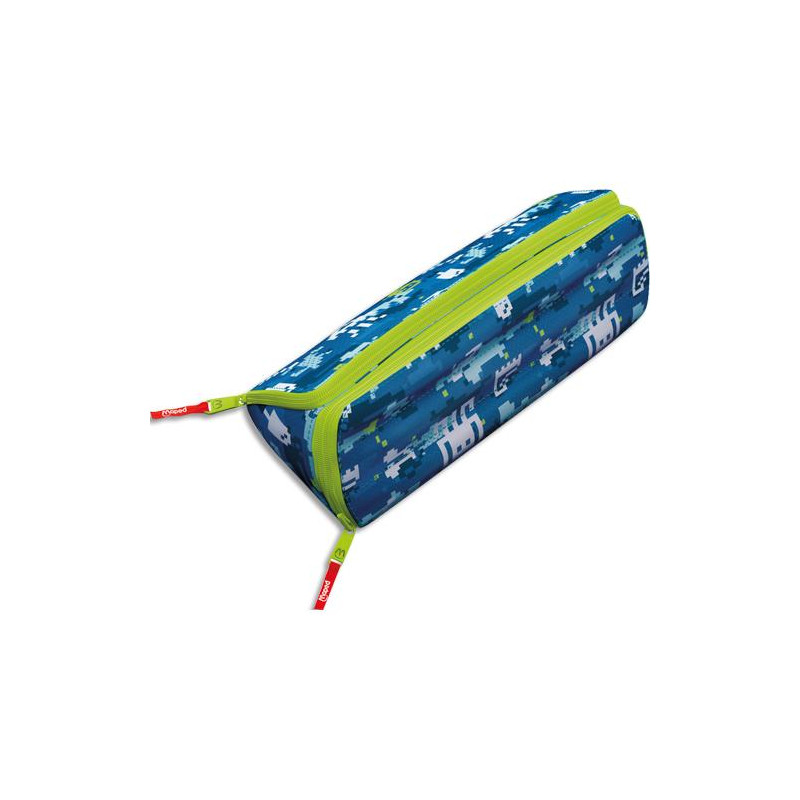 MAPED Trousse xxL double compartiments, r&eacute;versible et personnalisable. Pixel bleue