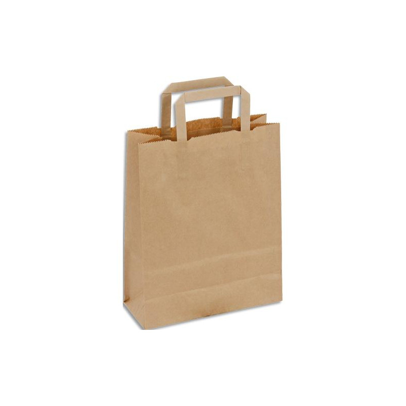 Paquet de 50 sacs kraft brun poignées plates 180 + 80 x 220 mm