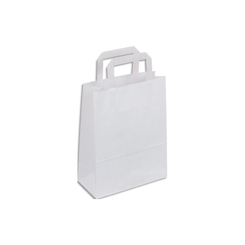 Paquet de 50 sacs blanc blanc poign&eacute;es plates 180 + 80 x 220 mm