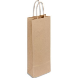 Paquet de 50 sacs kraft &eacute;conomique pour bouteille avec poign&eacute;es torsad&eacute;e 140 + 80 x 390 mm