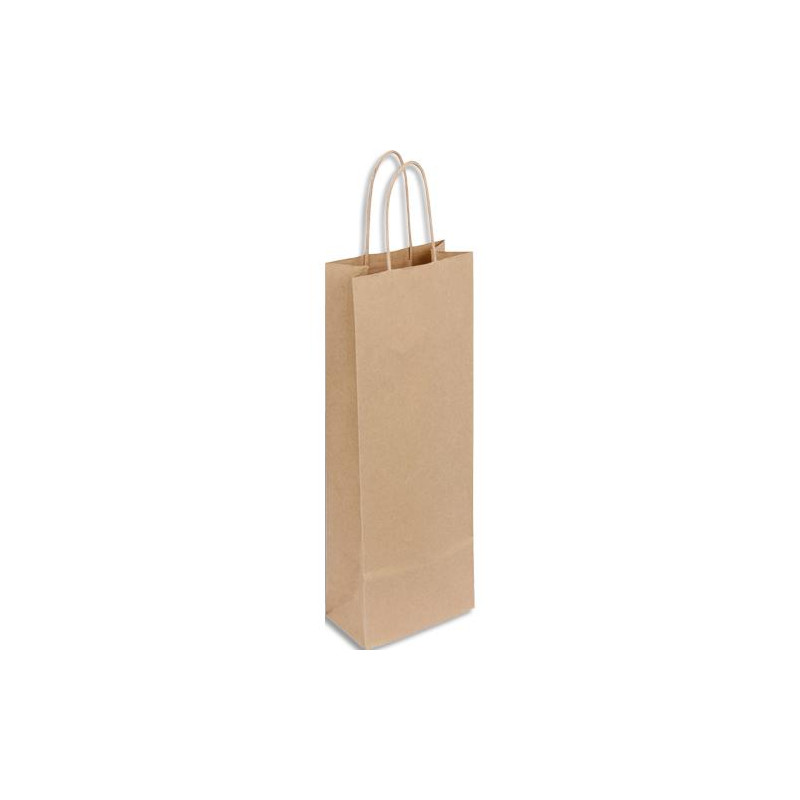 Paquet de 50 sacs kraft économique pour bouteille avec poignées torsadée 140 + 80 x 390 mm